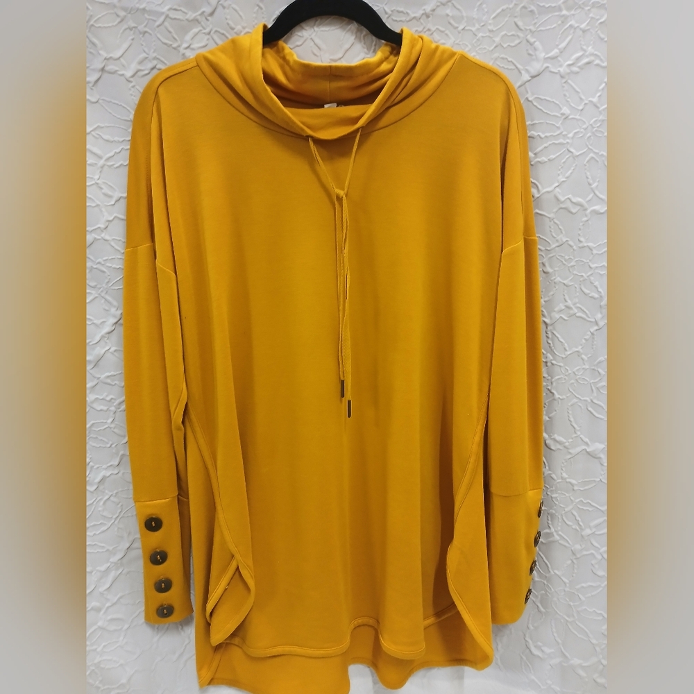 Mustard Yellow Hoodie with Button Detail